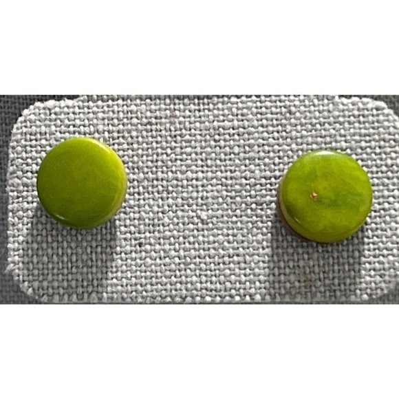 Green Stone Button Earrings - Picture 3 of 6